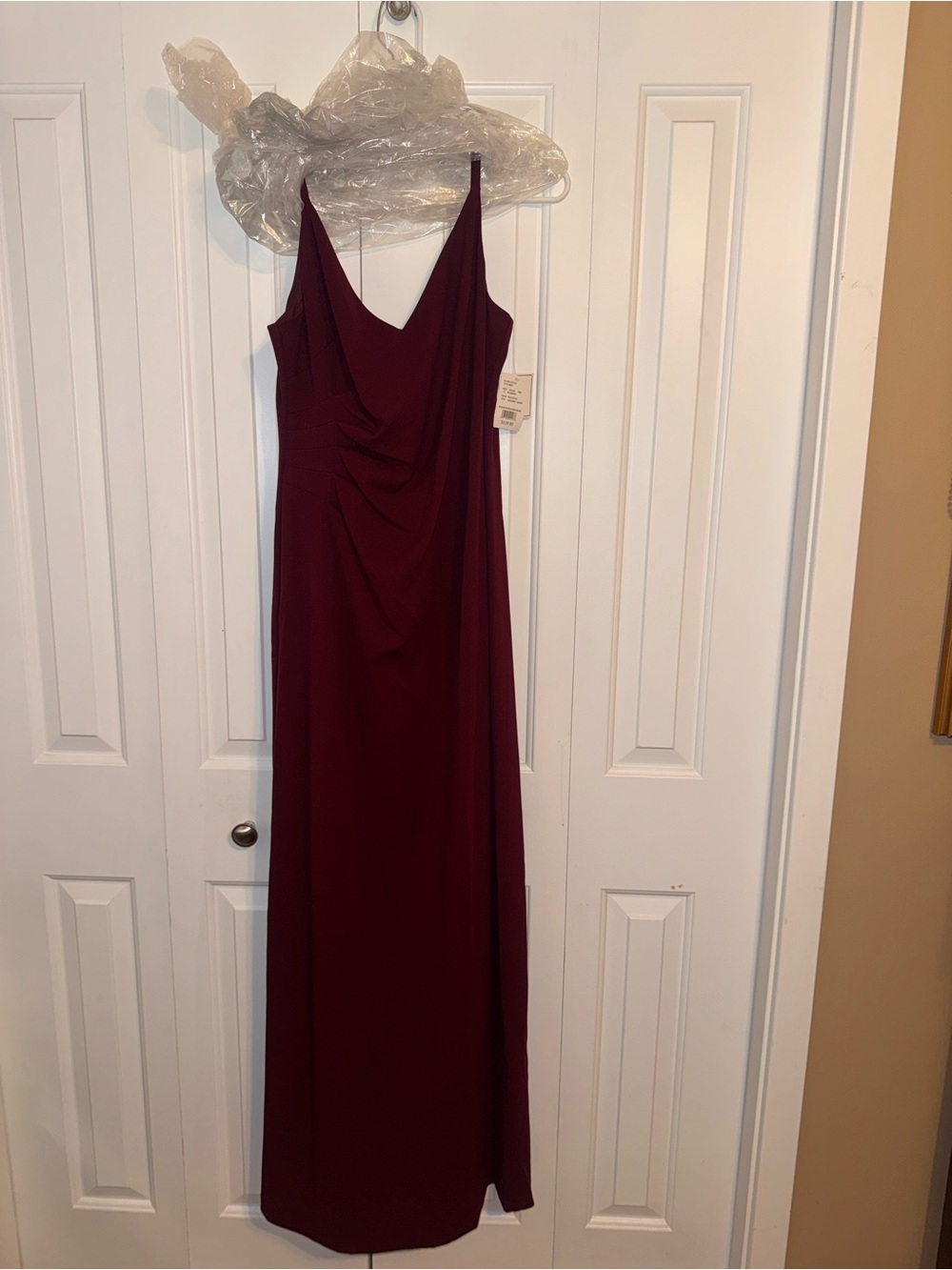 David's Bridal Burgundy Draped Slip Gown